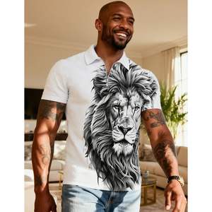 เสื้อโปโลผู้ชายแบบซิป 1/4 แขนสั้น พิมพ์ลายดิจิทัล ระบายอากาศได้ดี ผลิตจากผ้าโพลีเอสเตอร์ทอ เหมาะสำหรับใส่ลำลองหรือเล่นกอล์ฟ - Product Image 3