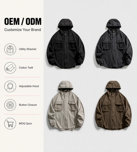 Veste de travail à capuche en velours côtelé OEM personnalisée pour homme, coupe ample, style rétro américain, 100 % coton sergé - Product Image 1