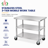Table de travail mobile à 3 niveaux en acier inoxydable avec roulettes à frein, étagères réglables, facile à nettoyer, chariot de cuisine commercial