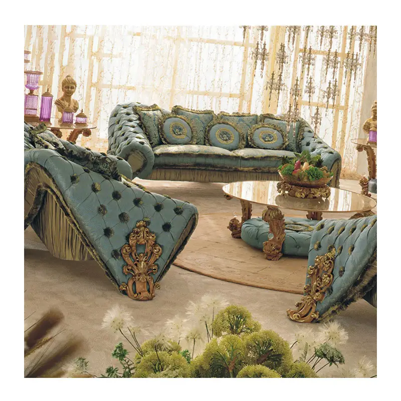 Victoria kraliyet lüks kanepe koltuk antika Meuble De Salon En Bois Villa oturma odası mobilya seti ev canlı oturma için