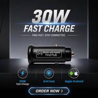 Chargeur de voiture mini KAIFUTE double système, dispositif anti-perte en alliage d'aluminium, compatible Android et iOS, charge rapide 30W, localisation d'objets