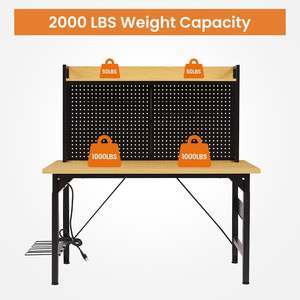 DB Banco de trabajo ajustable de alta resistencia de 48 ''con tablero de clavijas Capacidad de carga de 1600 LB Escritorio de madera rodante-Nuevo y usado - Product Image 4