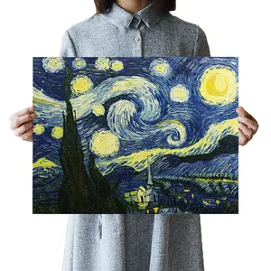 Van Gogh Impressionista Obra-prima Pintura Starry Sky Art Poster Papel Bar Café Adorno Home Adesivo De Parede Pintura Decorativa