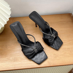 Summer Best Selling <b>Sexy</b> Light Weight Beaded Willow Forest Women's High Heel Thin Stiletto Toe Flip Flops - Product Image 2