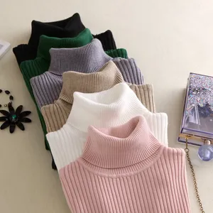 Pabrik grosir musim semi wanita kasual atasan rajut lembut tebal Turtleneck tinggi leher Pullover Sweater untuk wanita