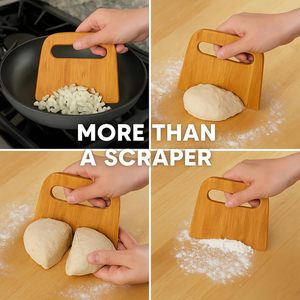 Grattoir à pâte en bambou naturel avec marques de mesure pour la découpe et la mesure de la pâte - Product Image 4