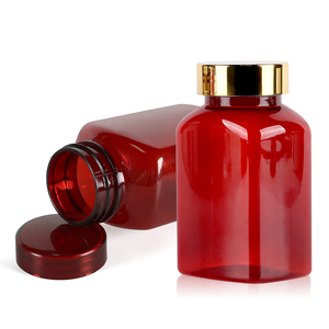 Custom Red Square PET Vitamin <b>Bottle</b> 5oz Transparent Glossy 34.5mm Wide Mouth Electroplate FDA Approved for Herbal Extracts - Product Image 2