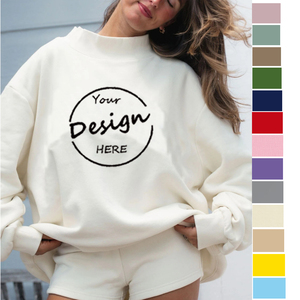 Tùy Chỉnh Mockneck Cotton Heavyweight Jumper Thêu Mềm Lông Cừu Cao Cổ Crewneck Quá Khổ Mock Cổ Áo Phụ Nữ - Product Image 1
