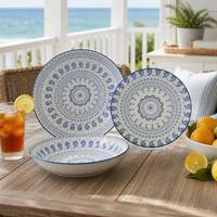 Service de table en céramique vintage à motif cachemire bleu, assiettes et bols ronds en grès pour la cuisine et la salle à manger