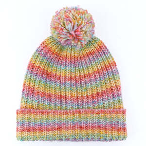 Chapeau tricoté mode loisirs d'hiver boule en peluche rayure arc-en-ciel chapeau tricoté chaud hiver protection des oreilles en peluche chapeau tricoté - Product Image 2