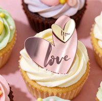 Décorations de gâteau en acrylique effet miroir « Joyeux Anniversaire » en gros, toppers de cupcakes en forme de cœur or et argent pour la décoration d'événements festifs