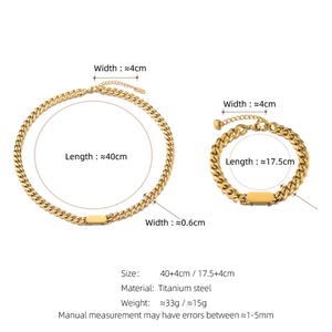 Conjunto de Collar y Pulsera con Colgante de Cadena Cubana de Oro 18K, Estilo INS Cool Wind, Versátil, de Acero Inoxidable Grueso Chapado, Estilo Geométrico Clásico - Product Image 2