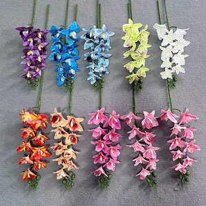 Fleurs artificielles Cattleya, arrangement d'orchidées en soie à 9 têtes, décoration de mariage et de maison, accessoires de photographie en plastique et tissu pour extérieur - Product Image 2