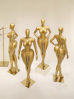 Mannequin féminin en fibre de verre dorée, courbes généreuses, grande poitrine, pour l'affichage de vêtements