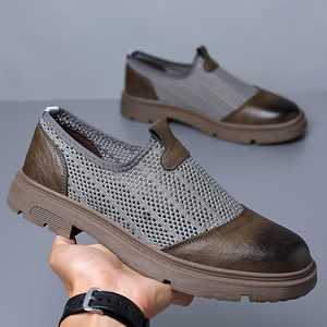 Chaussures bateau en cuir respirantes pour hommes, à enfiler, noires, semelle souple, décontractées, pour l'été - Product Image 4