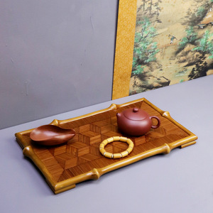 Chinese Style Rectangular Bamboo <b>Tea</b> <b>Tray</b> With Woven Design For <b>Tea</b> Serving And Storage Table Use - Product Image 2
