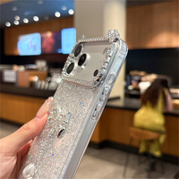 Coque de téléphone de luxe scintillante avec nœud, perles et pendentif pour iPhone 18 17 Pro Max 16 15 14 13, avec cordon perlé et strass oreilles de chat