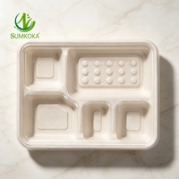 Assiette Ronde Jetable Sumkoka à 5 Compartiments en Bagasse de Canne à Sucre et Bambou Biodégradable pour Fêtes - Vente en Gros