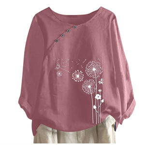 Nueva Camiseta Holgada de Manga Larga con Estampado, Top de Lino y Algodón para Mujer, a la Moda - Product Image 5