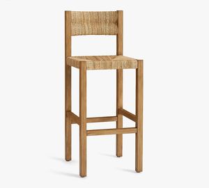 Silla de Bar de madera de estilo perfectamente elegante y elevada con asiento de algas marinas tejidas a mano y taburete de respaldo para uso en exteriores y restaurantes - Product Image 1