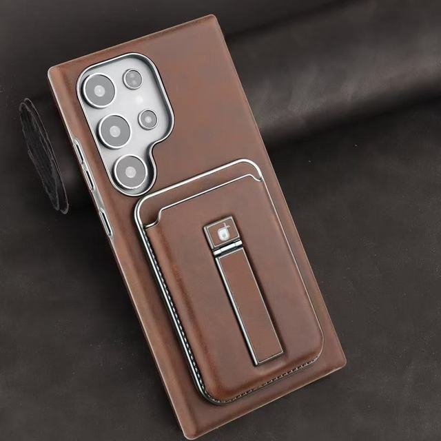 Leather Matte Photoelectric Plated Magnetic Phone Case with Holder Phone Case for IPhone16 15 14 12 Pro Max Phone Accessories