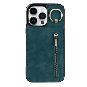 new PU mobile phone shell for iPhone15Promax clamshell case fitted with iphone13 Ring retro phone holster