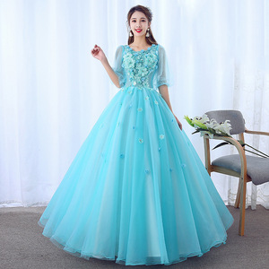 Ice Blue Violet Long Skirt Stage Performance Dress For Women Polyester Vocal Performance Art Exam Choir Costume - Product Image 1