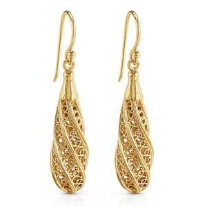 Pendientes Colgantes de Lágrima con Filigrana Dorada Estética, Novedad, Pendientes Finos Vintage para Mujer, Venta al por Mayor a Granel - Product Image 1