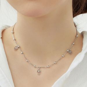 Collier Pendentif Dylam Design Spécial en Argent S925 avec Chaîne Perlée, Symbole Hamsa de Protection, Zircon Cubique 5A, Œil Bleu et Pendentif Gland - Product Image 5