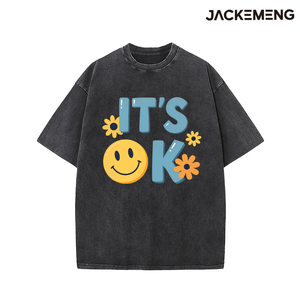 T-shirt en coton oversize délavé avec imprimé 'It's <span class=keywords><strong>Ok</strong></span>', style streetwear rétro, pour usage quotidien décontracté, vente en gros depuis l'entrepôt américain - Product Image 4