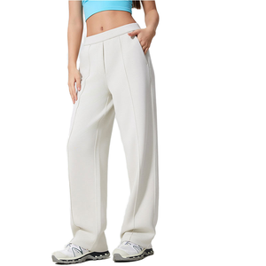 Pantalones deportivos casuales de mujer OEM O&M, los más vendidos, de corte recto, con cremallera, lisos, teñidos, transpirables y a la moda. - Product Image 1