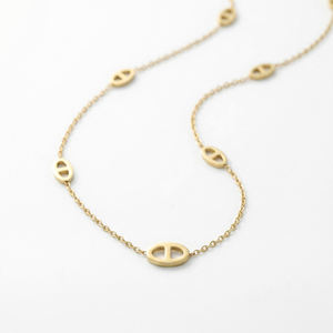 18K Gold Plated Stainless Steel Mariner Oval Cutout Link Cable Chain <b>Necklace</b>, Minimalist Light Luxury Women Clavicle Jewelry - Product Image 2