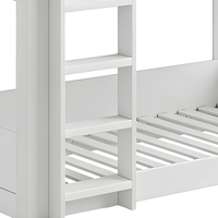 Lit superposé blanc avec échelle latérale intégrée, support en lattes de bois, lit superposé pour chambre d'enfant, meubles de couchage pour enfants