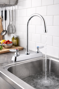 Robinet de cuisine de luxe à double poignée en laiton massif chromé poli, design moderne, col de cygne pivotant, pour bar de ferme et cuisine - Product Image 3