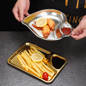 Chef Meis 304 Stainless Steel Snack Plate Peach Shape With Sauce Dish For Fried Food And Fries - Product Image 1