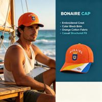 Casquette Souvenir Multicolore Brodé Orange Vif Bonaire – Casquette de Baseball Brodé pour Voyages en Île et Vacances à la Plage