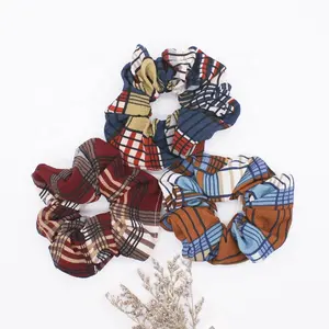 Mode donker gekleurde grid bedrukte stof haarbanden hoogwaardige patroon haar tie scrunchies elastische voor vrouwen