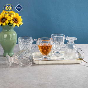 Ensemble tasse à thé et soucoupe en verre transparent gaufré, tasse à café de luxe transparente, coffret cadeau pour le thé de l'après-midi, emballage personnalisé avec logo, vaisselle - Product Image 1