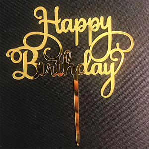 Decorazione <span class=keywords><strong>per</strong></span> <span class=keywords><strong>Torta</strong></span> di <span class=keywords><strong>Compleanno</strong></span> in Acrilico Oro e Nero con <span class=keywords><strong>Scritta</strong></span> a Mano 'Happy Birthday' <span class=keywords><strong>per</strong></span> Feste di <span class=keywords><strong>Compleanno</strong></span> Regali Adorabili - Product Image 1