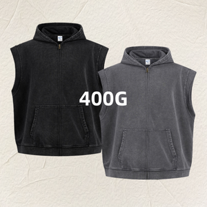 En gros, Sweats à capuche pour hommes et débardeurs unisexe personnalisés, style <span class=keywords><strong>Batik</strong></span> Wash, coupe oversize, ourlet brut, fermeture éclair robuste, grammage lourd 400 GSM, unis - Product Image 2