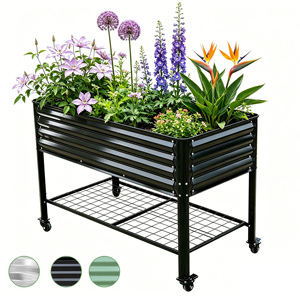 Cesta elevada de acero galvanizado con ruedas de 47''*24''*32'', estantería de almacenamiento de malla, carrito de jardín rodante, ecológico y profundo - Product Image 1