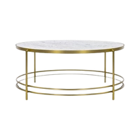 Table basse moderne de luxe en métal doré et acier inoxydable avec plateau en marbre, emballée sur mesure pour salons et hôtels