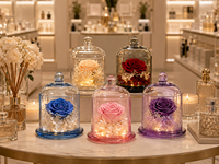 Campana de Cristal con Flor Preservada Personalizada, con Luz LED Cálida, Rosa Eterna, Regalo de Cumpleaños Pequeño y Lujoso para Venta al por Menor y Comercio Electrónico