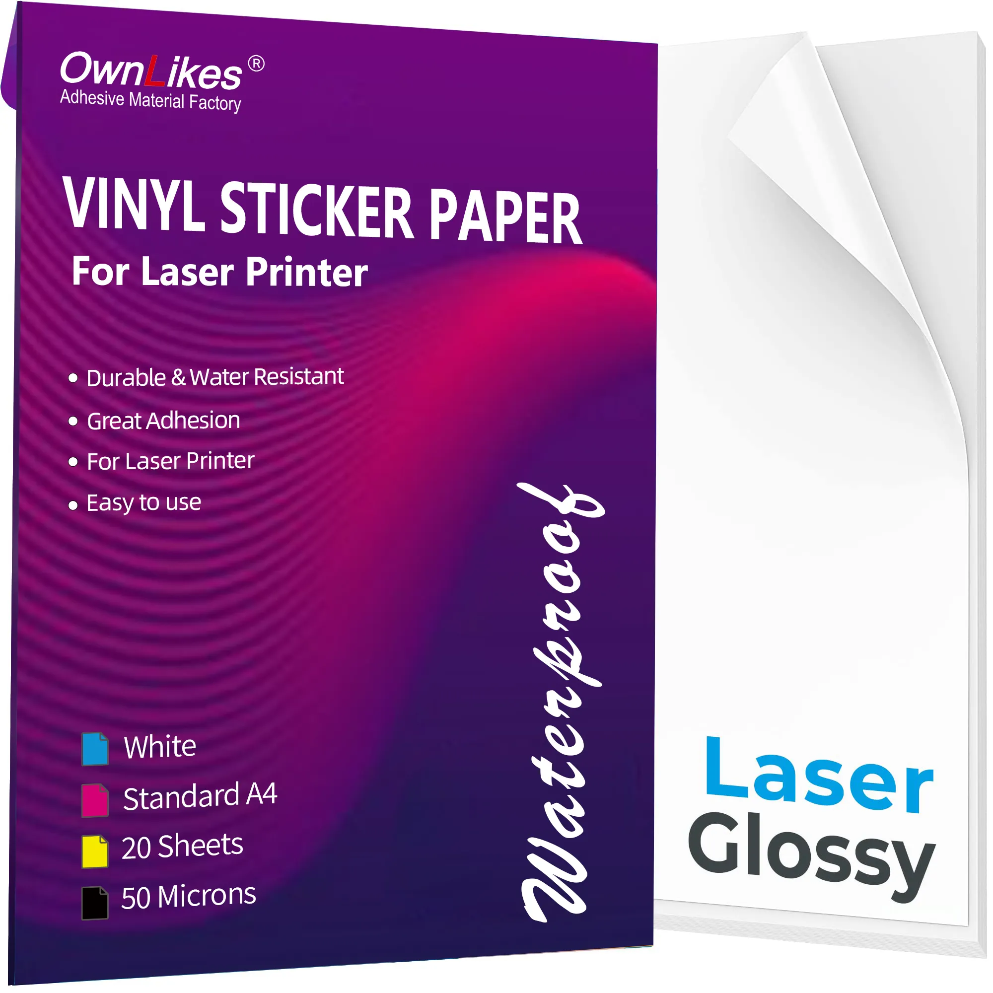 Ownlikes 2024 Inkjet Glossy 2 Up Printing Waterproof Sticker Logo Self Adhesive Paper Labels A4 Sheet For Laser Printer