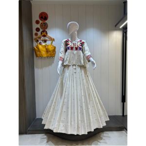 Buy White Color Pure Khadi Cotton Fabric Chaniya Choli with Heavy Butti Work Traditional Navratri Chaniya Choli - Product Image 1