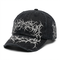 Casquette de baseball gothique en argent métallisé brodé, effet vieilli, pour hommes et femmes, streetwear, hip hop, esthétique sombre, casquette noire de haute qualité