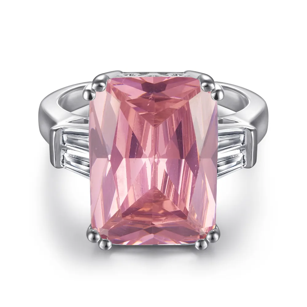 De Lujo corte princesa 10*14mm dúo diamante Rosa Zirconia pura de plata nupcial promesa anillos para las mujeres