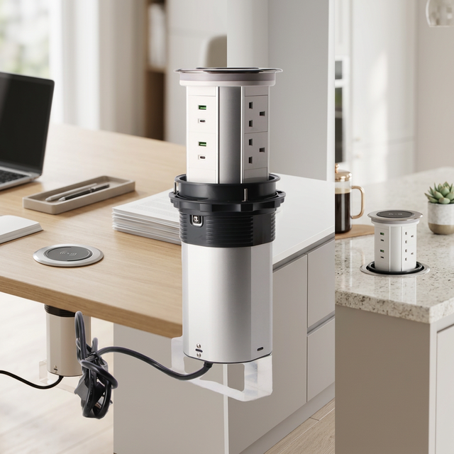 IP65 WIFI Controlled Automatic Kitchen Pop-up Socket with 6UK Sockets and 4 USB Type A+C Tuya App Remote 6 Outlets