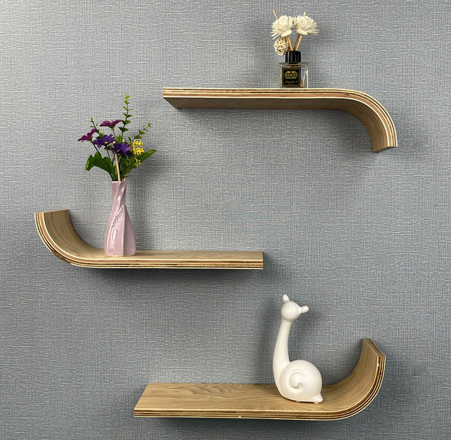 Curved Wood Cover Three New Style Wall Hanging Floating Shelf, Used for Home, Living Room and Office Decoration