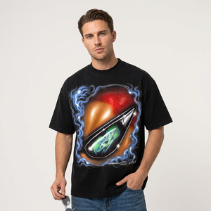 <b>Men's</b> Black Short Sleeve T-Shirt With Neon Lightning Pattern Print Street Style O-Neck Regular Fit Cotton Jersey - Product Image 6